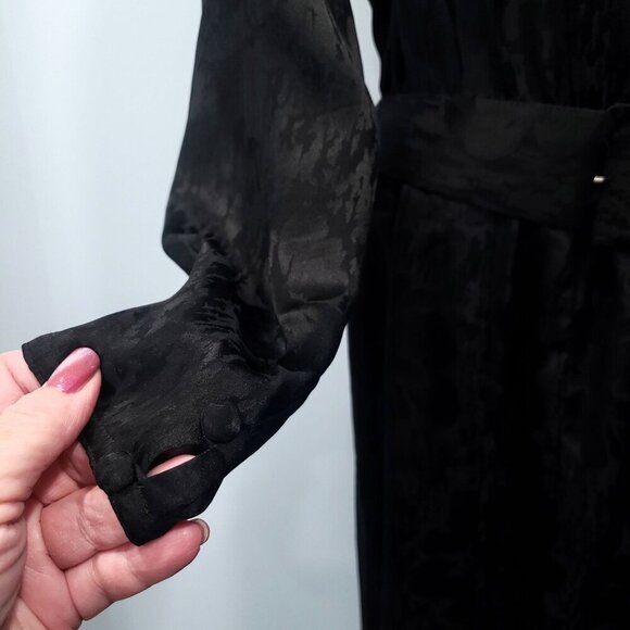 VTG 80s Cadaz Silk Dress Black Silk Floral Jacquard Gothic Glam Formal Size 14 - Picture 5 of 12